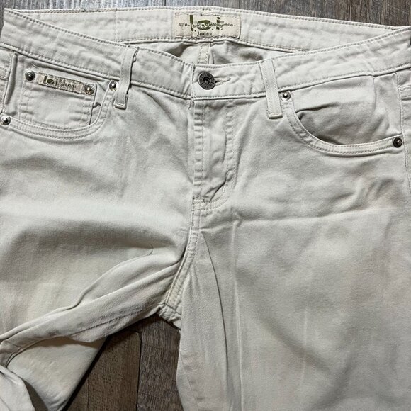 2000s Y2k L.e.i. Cream Khaki Mid Rise Flare Pants Jeans Womens Size 9 - Picture 2 of 6